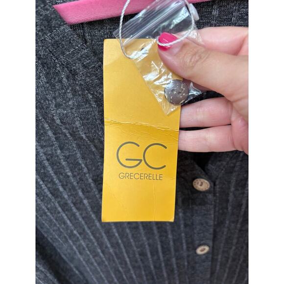 Grecerelle Women's Dark Gray Ribbed Lightweight Knit Outerwear Cardigan Size L - Picture 7 of 7